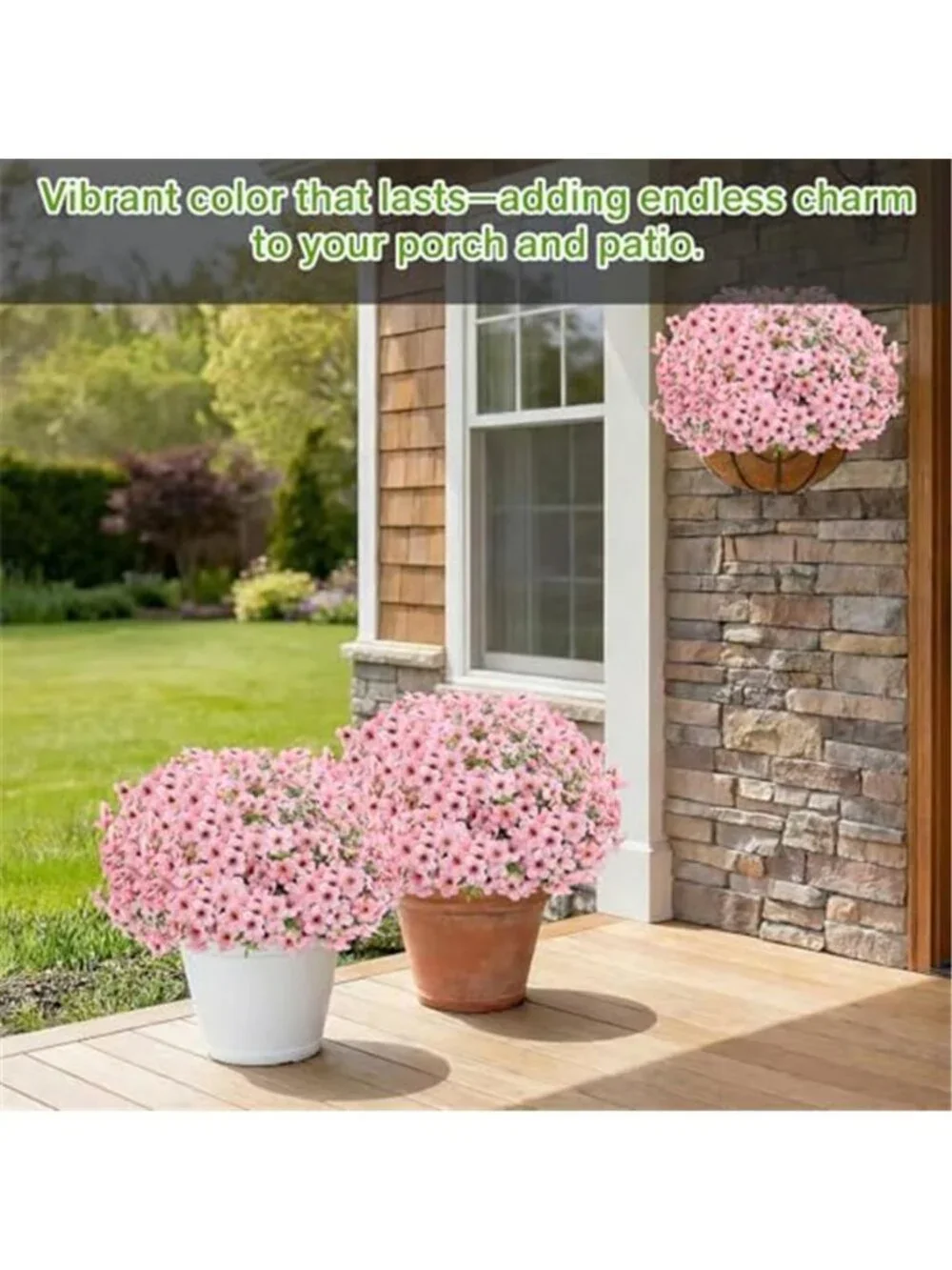 Artificial Outdoor Flowers UV Resistant Fake Plants Porch Decor Pink 13 Bundles